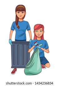 cleaning service person woman with a can and a garbage bag and woman with a dustpan and a garbage bag profile picture avatar cartoon