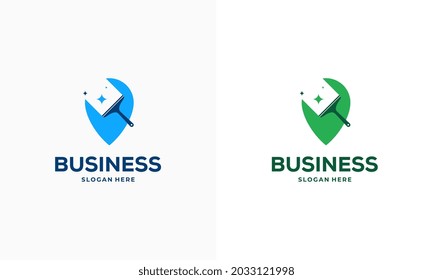 Icono de diseño del logotipo del punto de servicio de limpieza vectorial, símbolo del logotipo de la herramienta de puntería y limpieza
