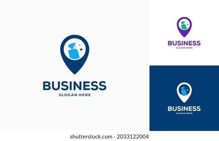 Cleaning Service Point logo designs concept vector, Pointer and Cleaning Tool logo symbol icon