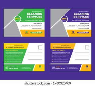 Cleaning service postcard template design