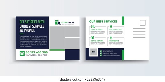 Plantilla de postal del servicio de limpieza | EDDM Postcard Template Set, Cleaning company Business Postcard Design Layout.