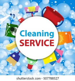 Cleaning service. Poster template or background for house cleaning services. Vector illustration.