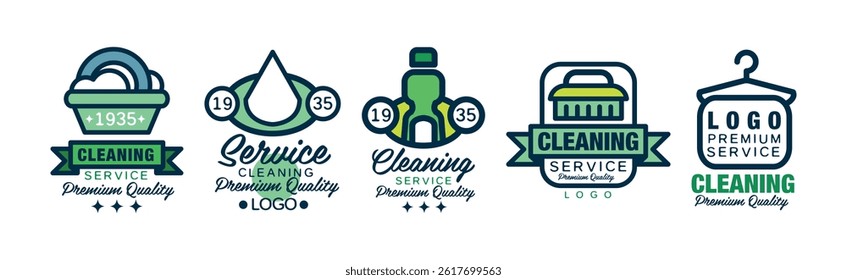 Cleaning Service Premium Quality Logo and Label Design Vector Set