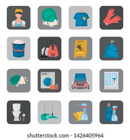 Cleaning service process color vector icons set. Flat design