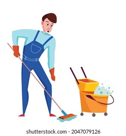 cleaning service professional duties flat compositions horizontal illustration