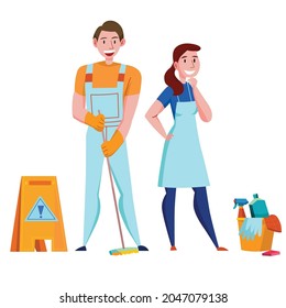 cleaning service professional duties flat compositions  horizontal illustration