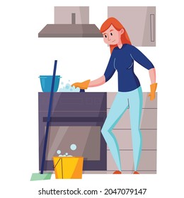 cleaning service professional duties flat compositions horizontal illustration