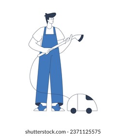 Servicio de limpieza con carácter profesional de trabajador con vectores de limpieza de vacío Ilustración