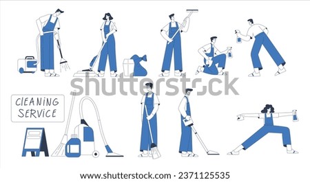 Cleaning Service with Professional Worker Characters Vector Set