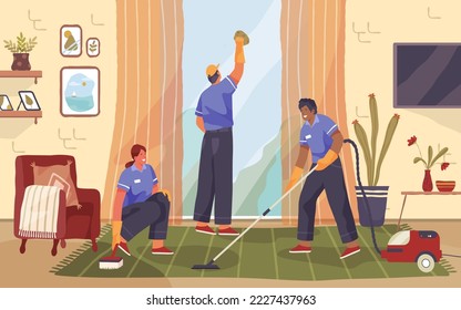Cleaning service of rooms or house, vector banner