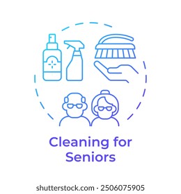 Cleaning service for seniors blue gradient concept icon. Home caregiver housecleaning. Round shape line illustration. Abstract idea. Graphic design. Easy to use in infographic, presentation