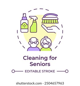 Cleaning service for seniors multi color concept icon. Home caregiver housecleaning. Round shape line illustration. Abstract idea. Graphic design. Easy to use in infographic, presentation