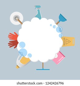 Cleaning service. Set of cleaning tools. Vector isolated illustration. 