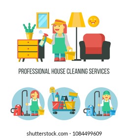 Cleaning service. Set of vector emblems.