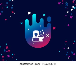 Cleaning service simple icon. Woman with Bucket symbol. Washing Housekeeping equipment sign. Cool banner with icon. Abstract shape with gradient. Vector