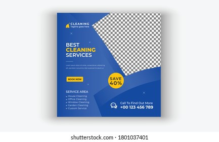 Cleaning service social media post template Design, Post Template for Digital Marketing. Cleaning Service Square Flyer Template for social media, cleaning service banner design