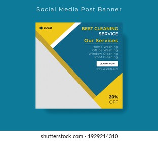 Cleaning service social media post banner template. Home Cleaning business marketing square flyer layout