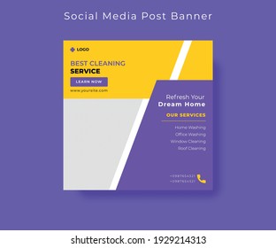 Cleaning service social media post banner template. Home Cleaning business marketing square flyer layout