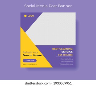 Cleaning service social media post banner template. Home Cleaning business marketing square flyer layout