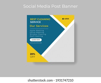 Cleaning service social media post banner template. Home Cleaning business marketing square flyer layout