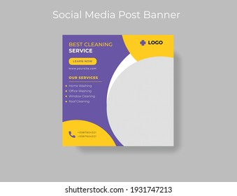 Cleaning Service Social Media Post Banner Template. Home Cleaning Business Marketing Square Flyer Layout