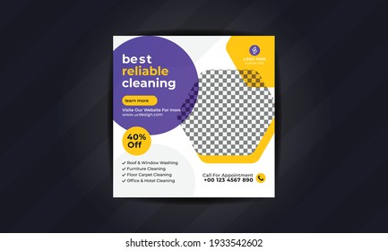 Cleaning service social media post banner template with square flyer
