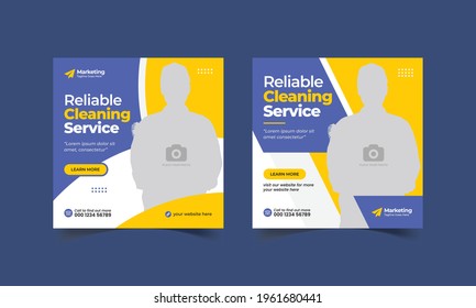 Cleaning service social media post banner ads template or square flyer suitable for marketing promotional banner set template design