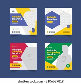 Cleaning service social media post banner template. Home Cleaning business marketing square website web banner layout