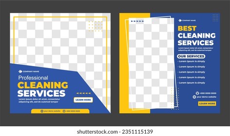 Cleaning service social media post banner template, Cleaning service marketing post banner design. Corporate office and house cleaning service business promotion social media post template