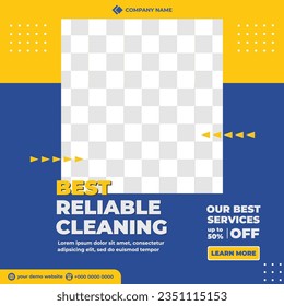 Cleaning service social media post banner template, Cleaning service marketing post banner design. Corporate office and house cleaning service business promotion social media post template