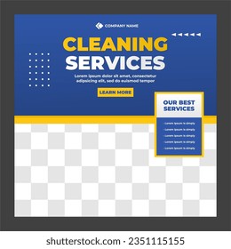 Cleaning service social media post banner template, Cleaning service marketing post banner design. Corporate office and house cleaning service business promotion social media post template