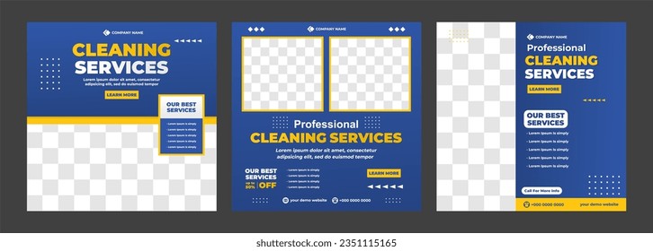 Cleaning service social media post banner template, Cleaning service marketing post banner design. Corporate office and house cleaning service business promotion social media post template