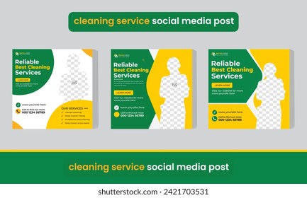cleaning service social media post template and office, home and hotel cleaning social media post banner.