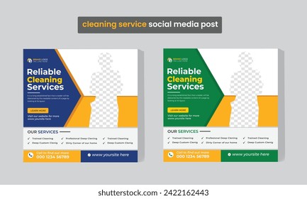 cleaning service social media post template and office, home and hotel cleaning social media post