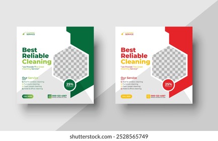 Serviço de limpeza postagem de mídia social ou Web Banner modelo de design, Conjunto de Serviço de Limpeza Doméstica ou serviço de reparação marketing Banner modelo de design de folheto com fundo abstrato