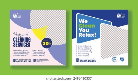 Cleaning service social media posts, banners, business promotional ads, Maid service social media banners, or web banner template designs. Housekeeping, wash, 
clean or repair service marketing flyer