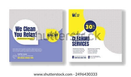 Cleaning service social media posts, banners, business promotional ads, Maid service social media banners, or web banner template designs. Housekeeping, wash, 
clean or repair service marketing flyer