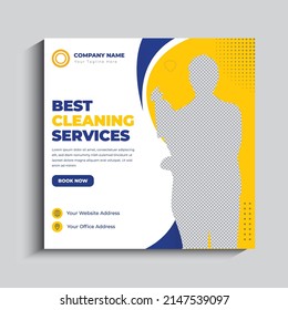 Cleaning service square social media post and web banner template