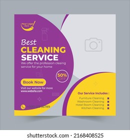 Cleaning service square social media post and web banner design template