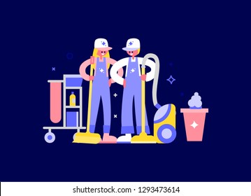 Cleaning service. Team concept. Flat illustration