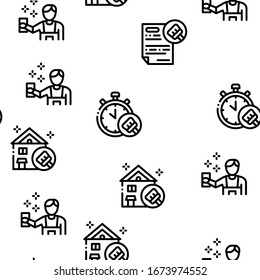 Cleaning Service Tool Seamless Pattern Vector Thin Line. Illustrations