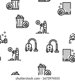 Cleaning Service Tool Seamless Pattern Vector Thin Line. Illustrations
