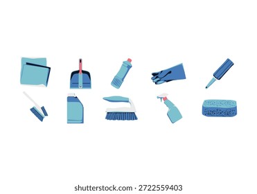Conjunto de ilustración de herramientas de servicio de limpieza