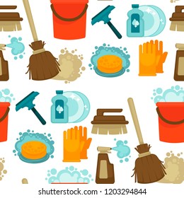 Cleaning service, tools and instruments seamless pattern vector