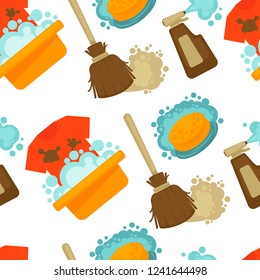 Cleaning service, tools and instruments seamless pattern vector