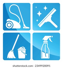 cleaning service - vacuum cleaner, window squeegee, bucket, mop, spray bottle, broom