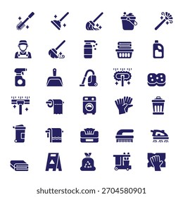 Servicio de limpieza Colección de Vector — Iconos, equipos, suministros y Profesional Elementos de limpieza