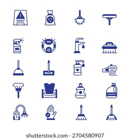 Servicio de limpieza Colección de Vector — Iconos, equipos, suministros y Profesional Elementos de limpieza