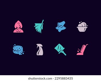 Cleaning service vector icon set. Washing, clean up, house appliances icons.