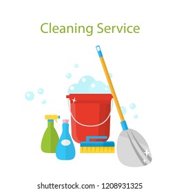 Cleaning Service Vector Illustration. Household things for cleaning. 
